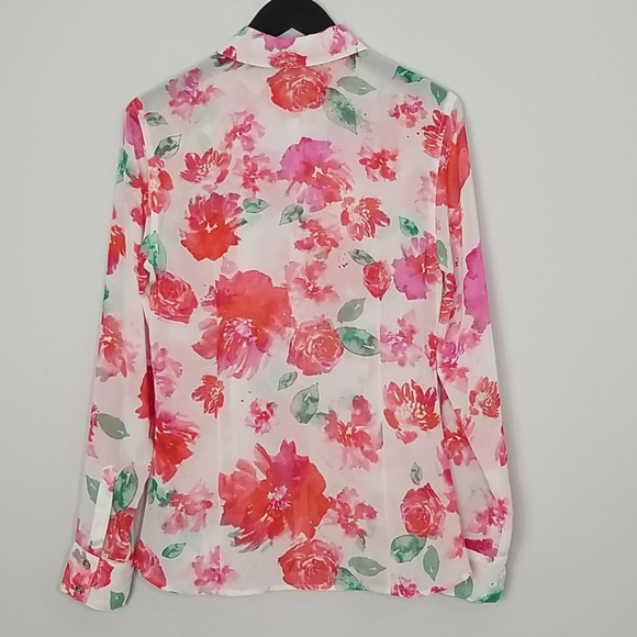 Guess Abstract Floral Print Button Down Blouse - Picture 10 of 14